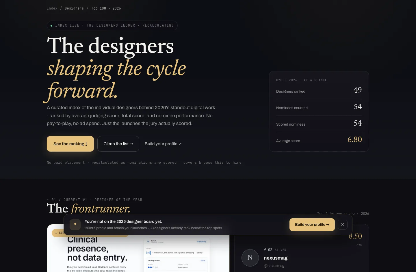 webdesignawards.io Hero section