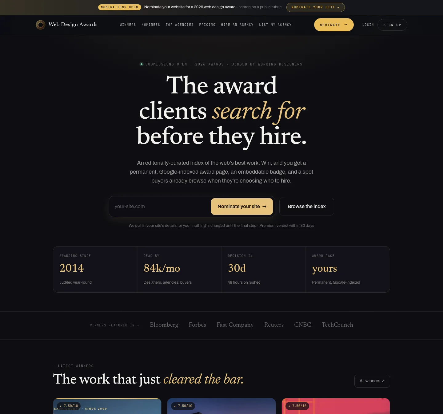 webdesignawards.io — a measured funnel