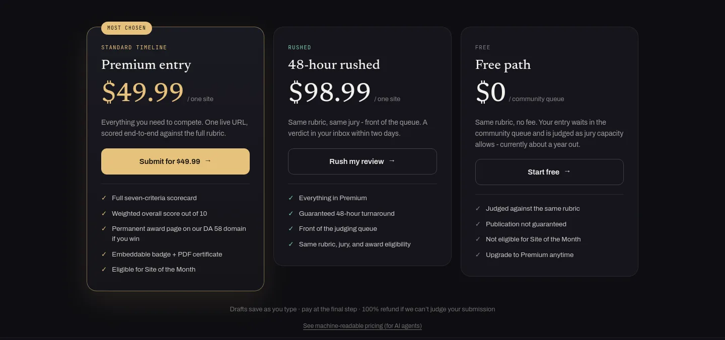 webdesignawards.io — Pricing