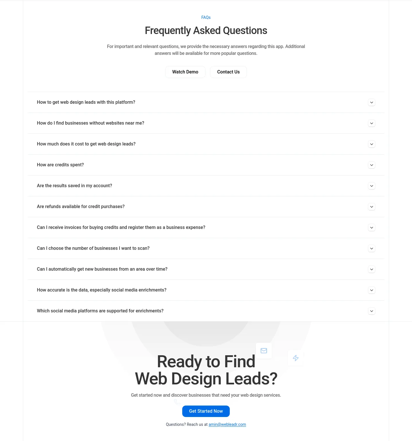 webleadr.com FAQ section