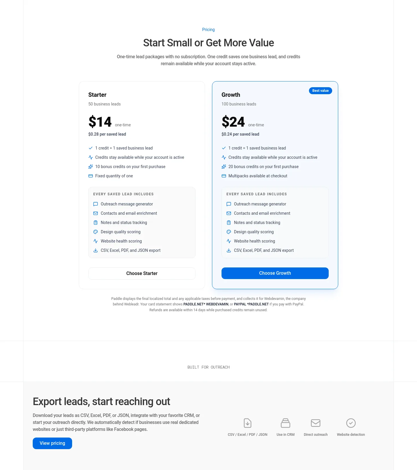 webleadr.com — Pricing