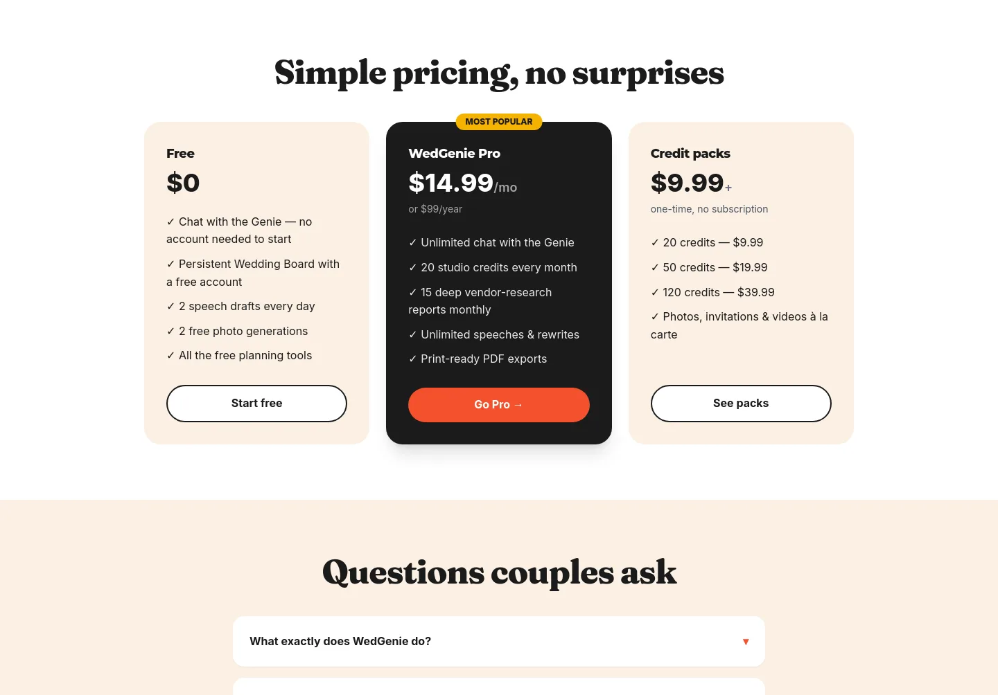 wedgenie.ai — Pricing