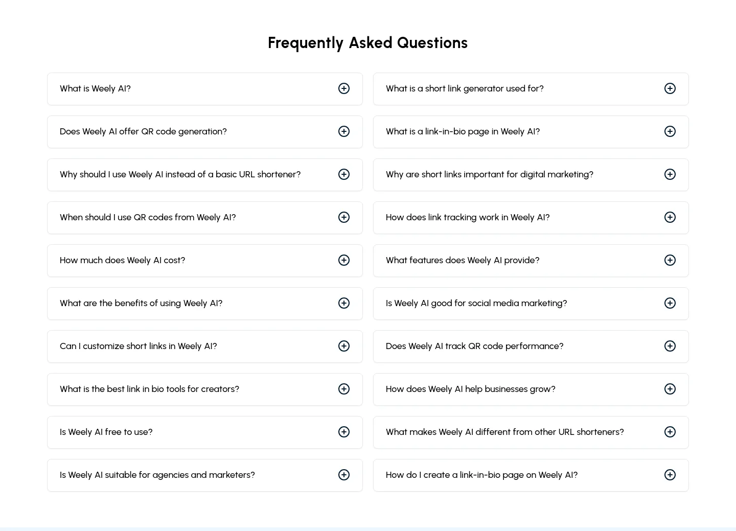 weely.ai — a real FAQ section