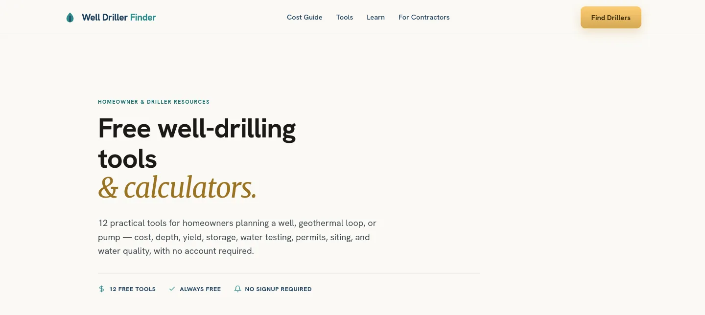 welldrillerfinder.com — a measured funnel