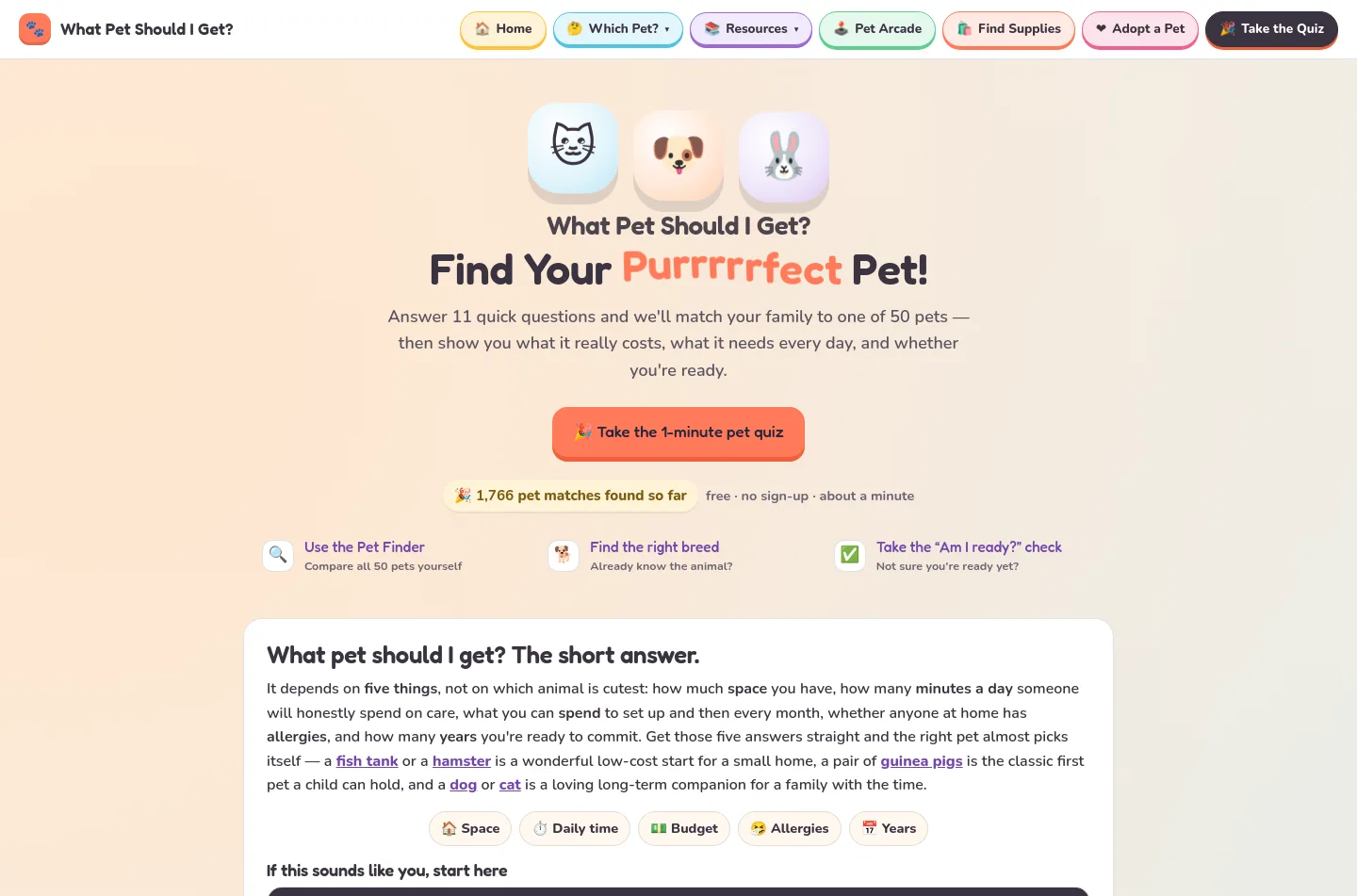 whatpetshouldiget.com — a measured funnel