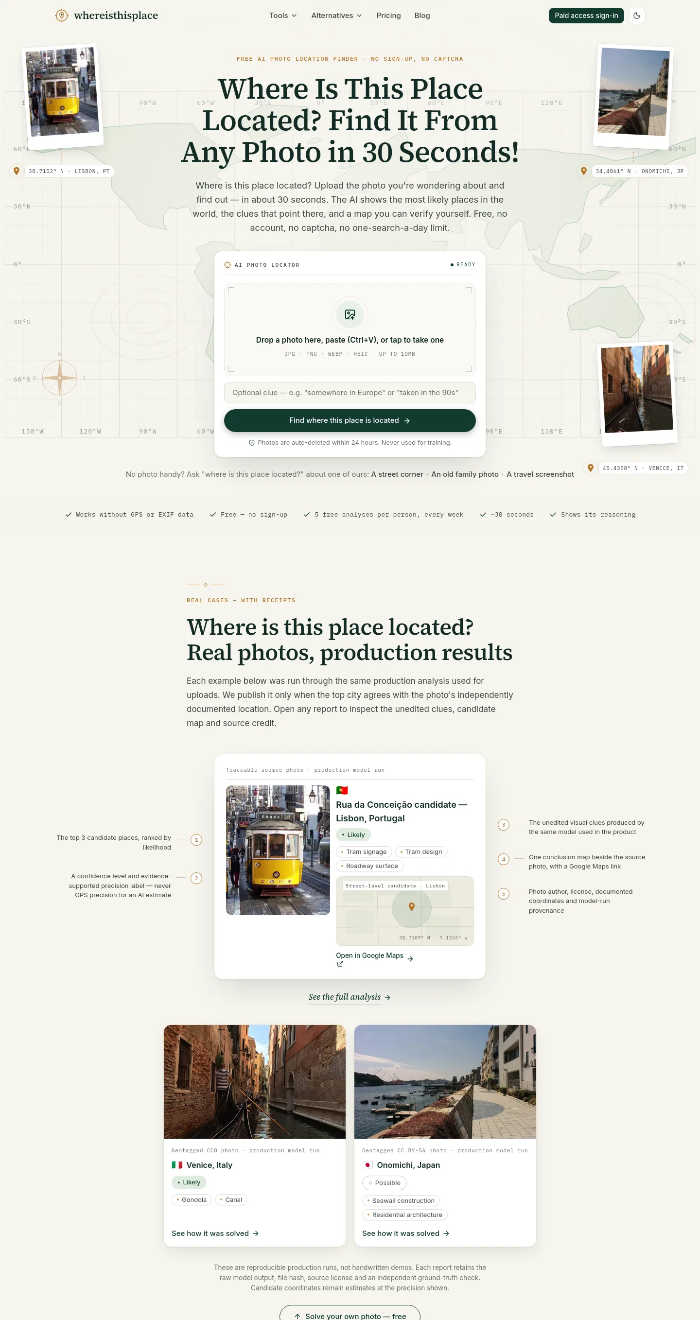 whereisthisplace.online — a measured funnel