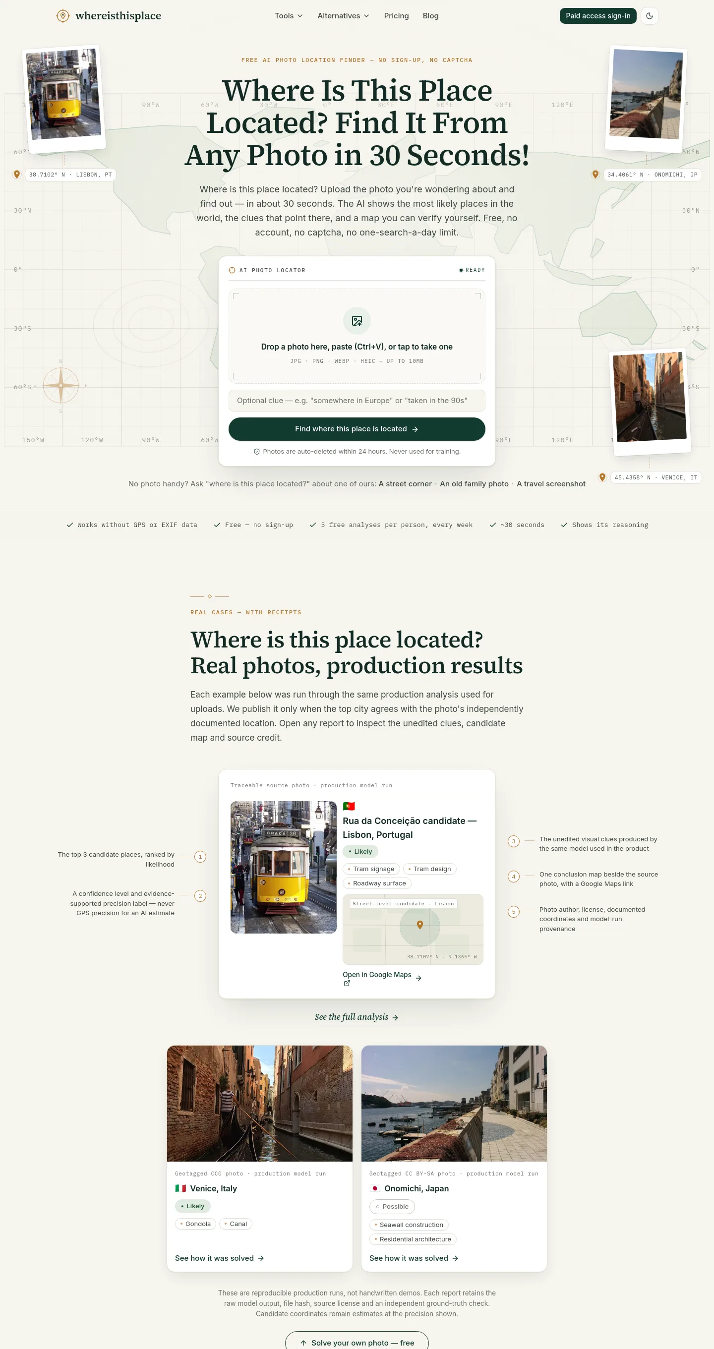whereisthisplace.online — a measured funnel