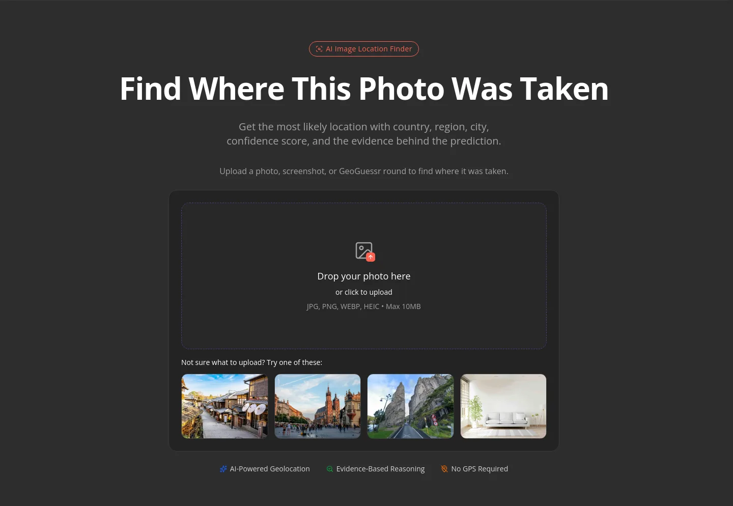 wherewastaken.com Hero section