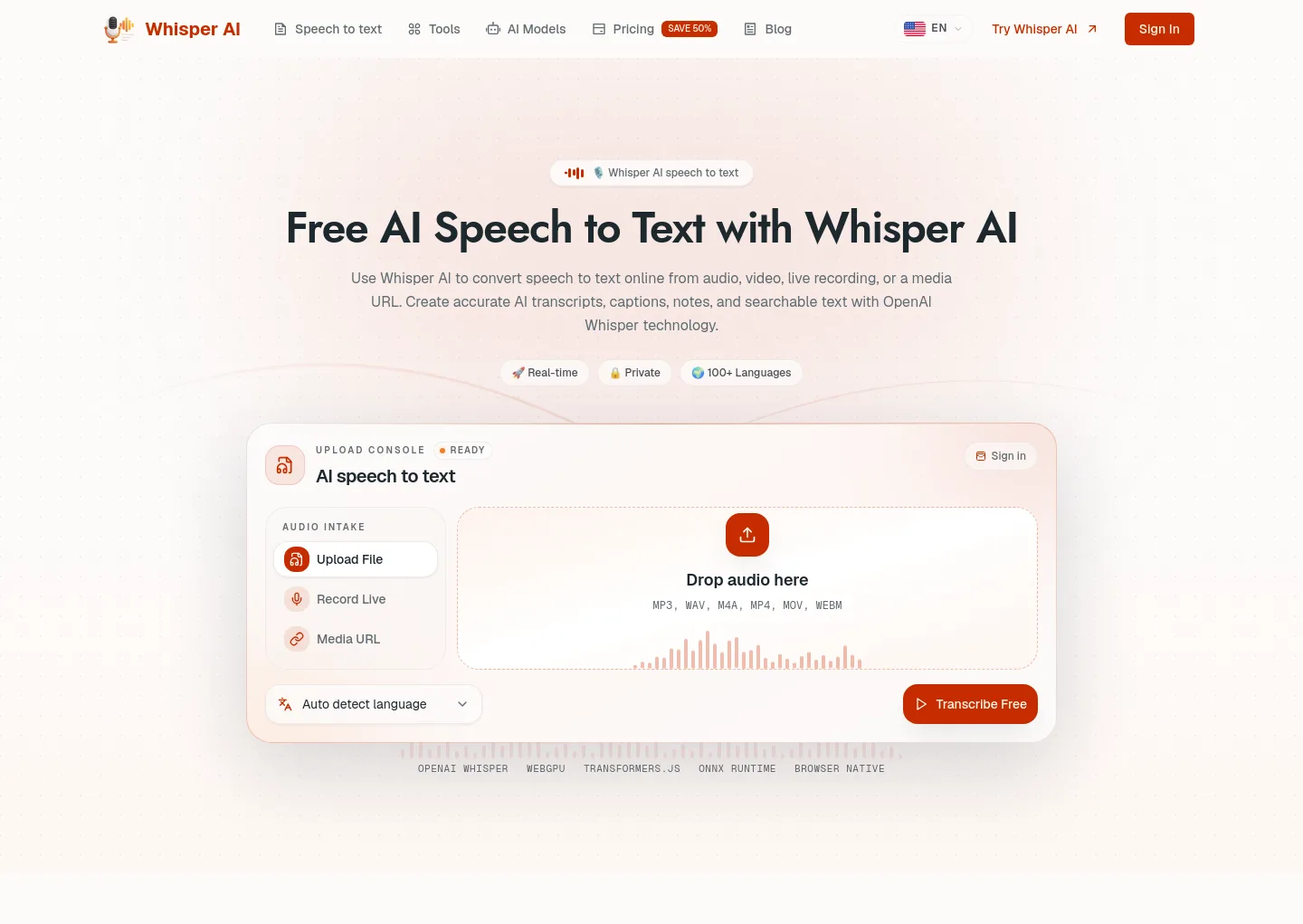 whisper-ai.app — a measured funnel