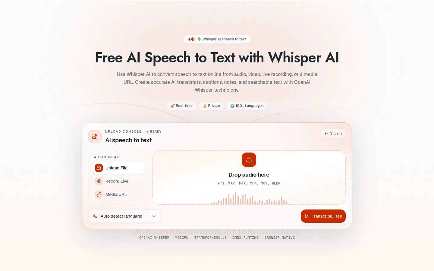 whisper-ai.app Hero section