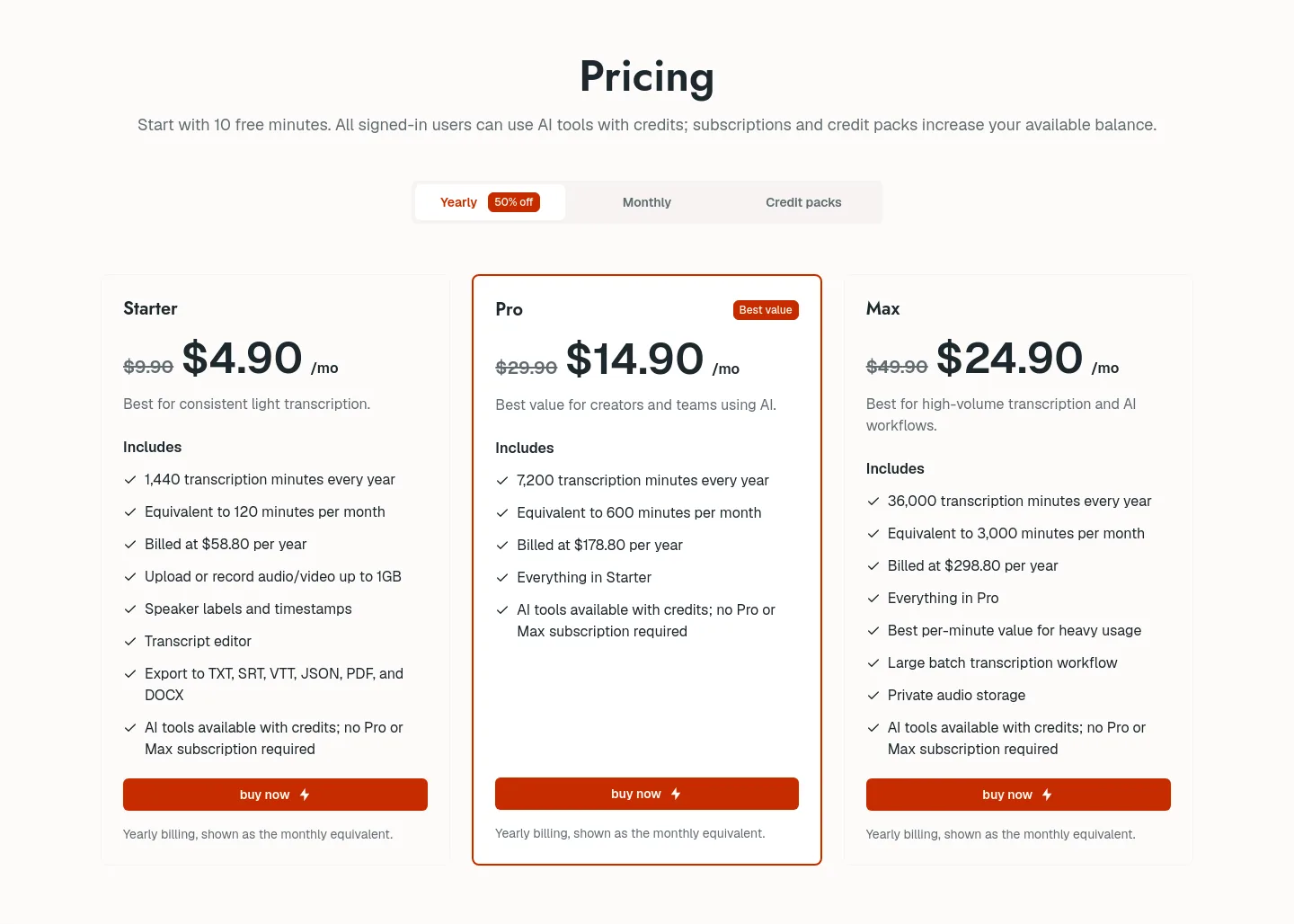 whisper-ai.app Pricing section