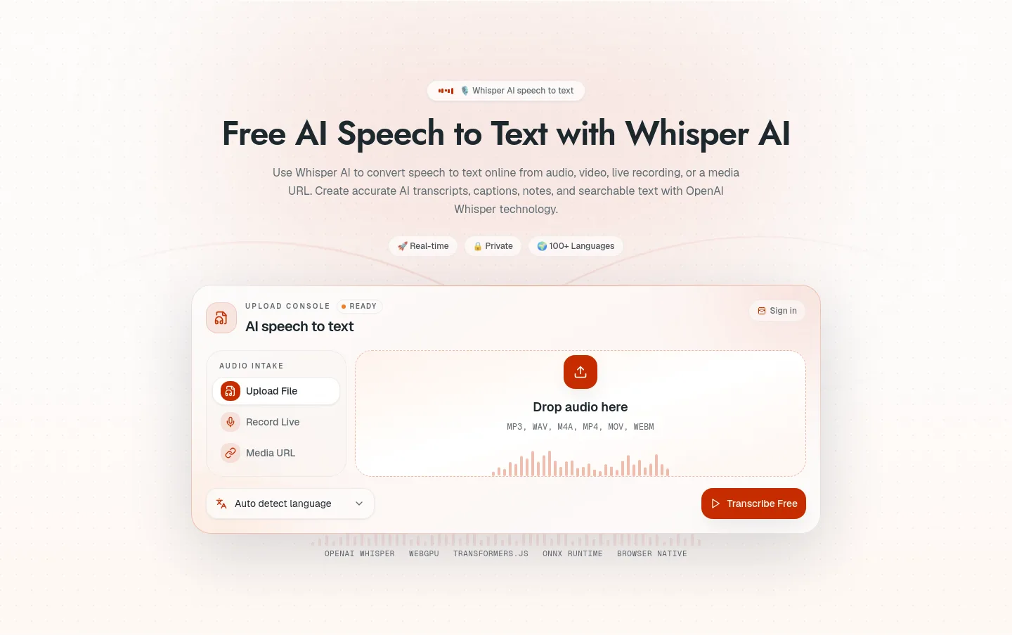 whisper-ai.app — Hero
