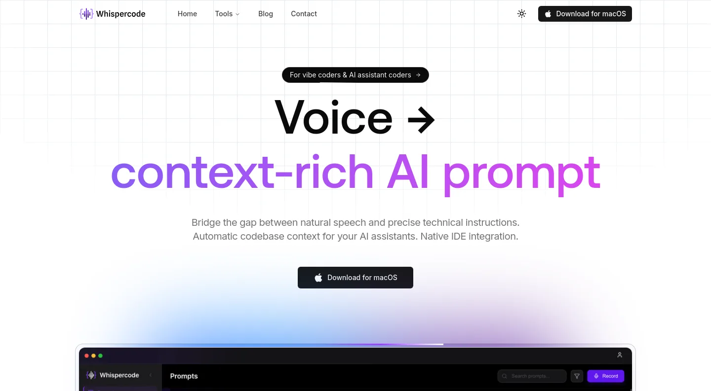whispercode.co — a measured funnel