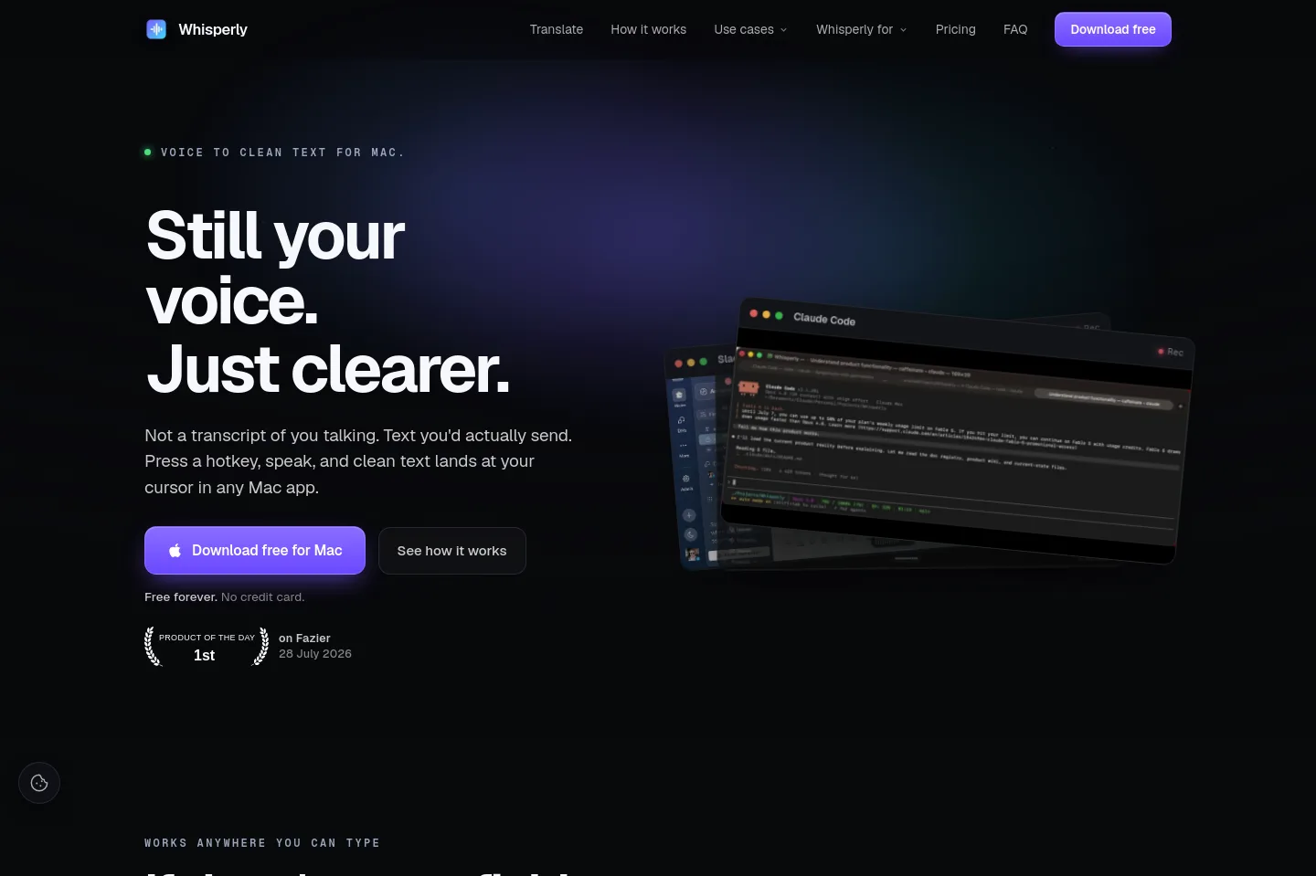 whisperly.io Hero section
