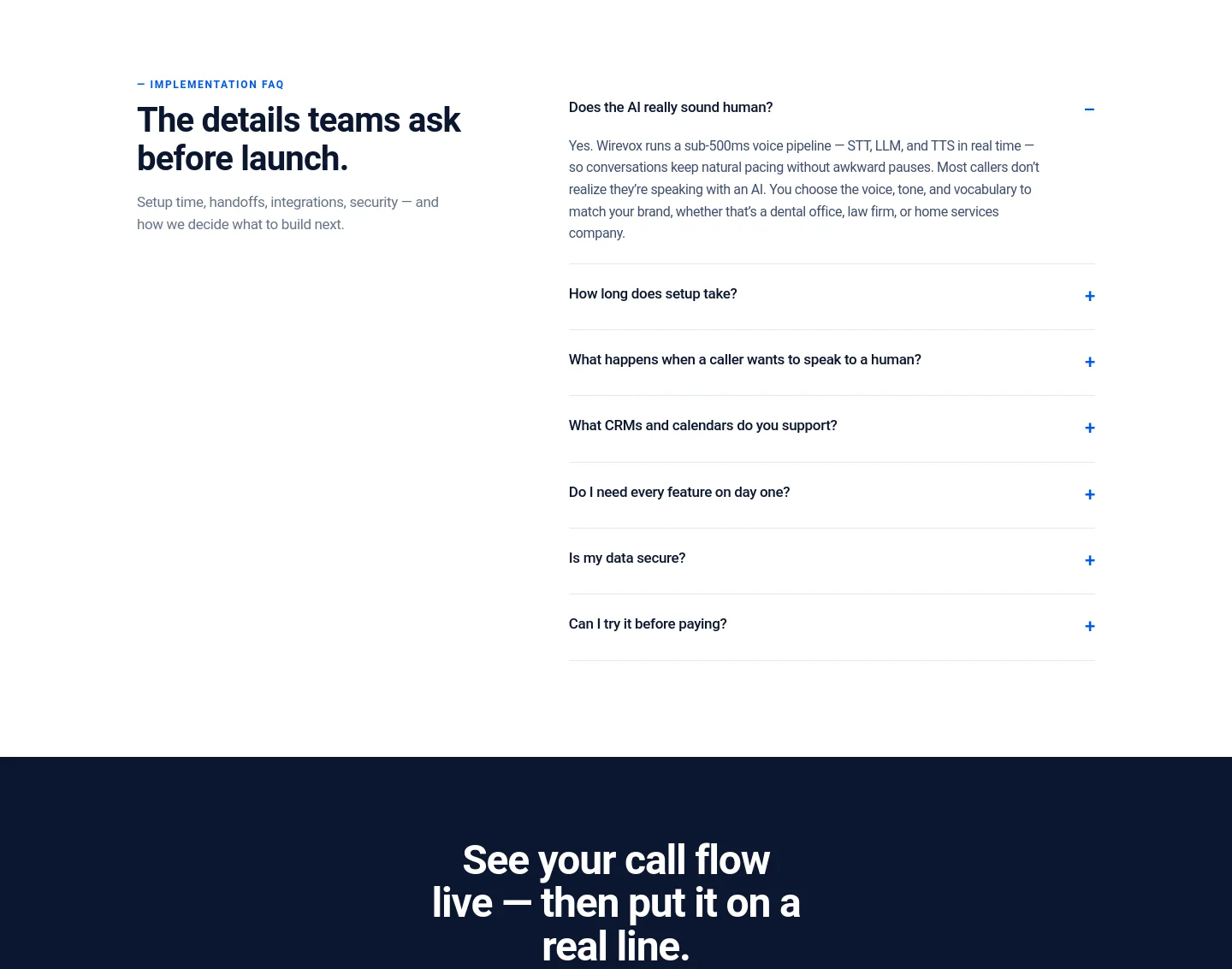 wirevoxai.com FAQ section