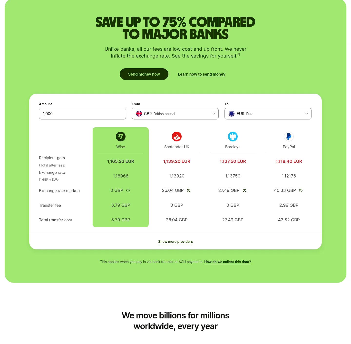 wise.com — a real Comparison section