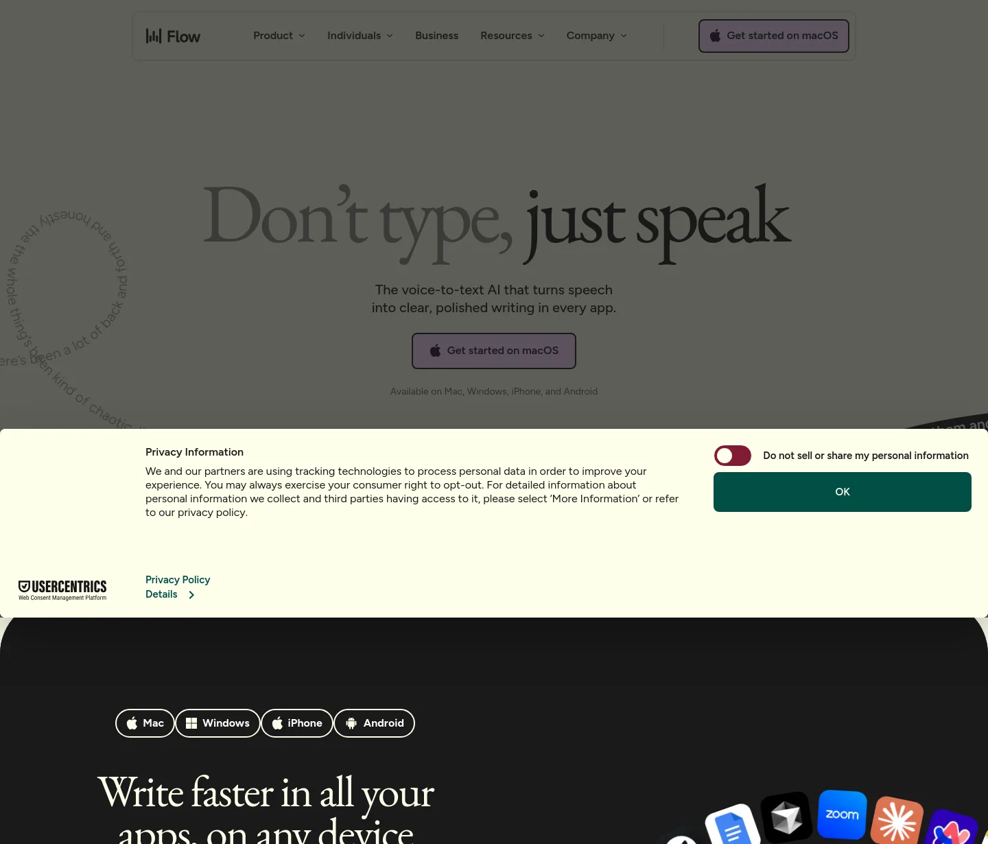 wisprflow.ai Hero section