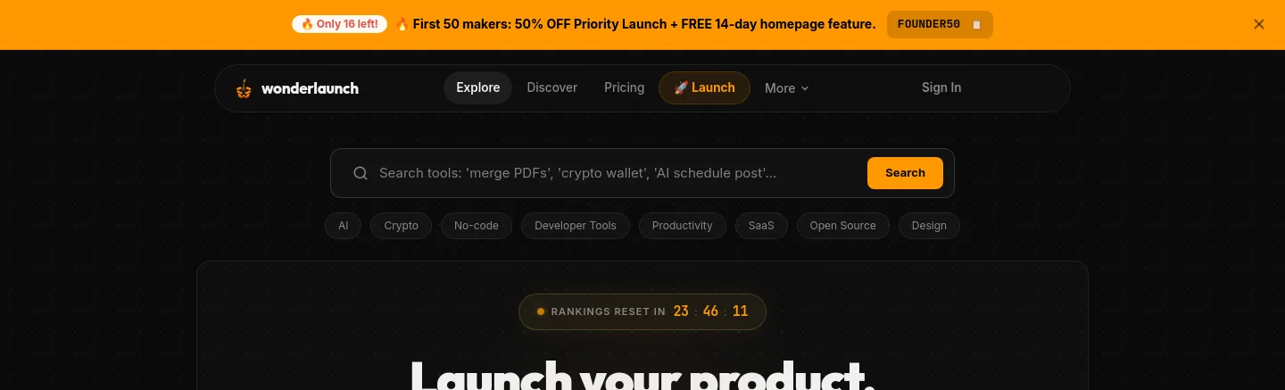 wonderlaunch.app — a measured funnel