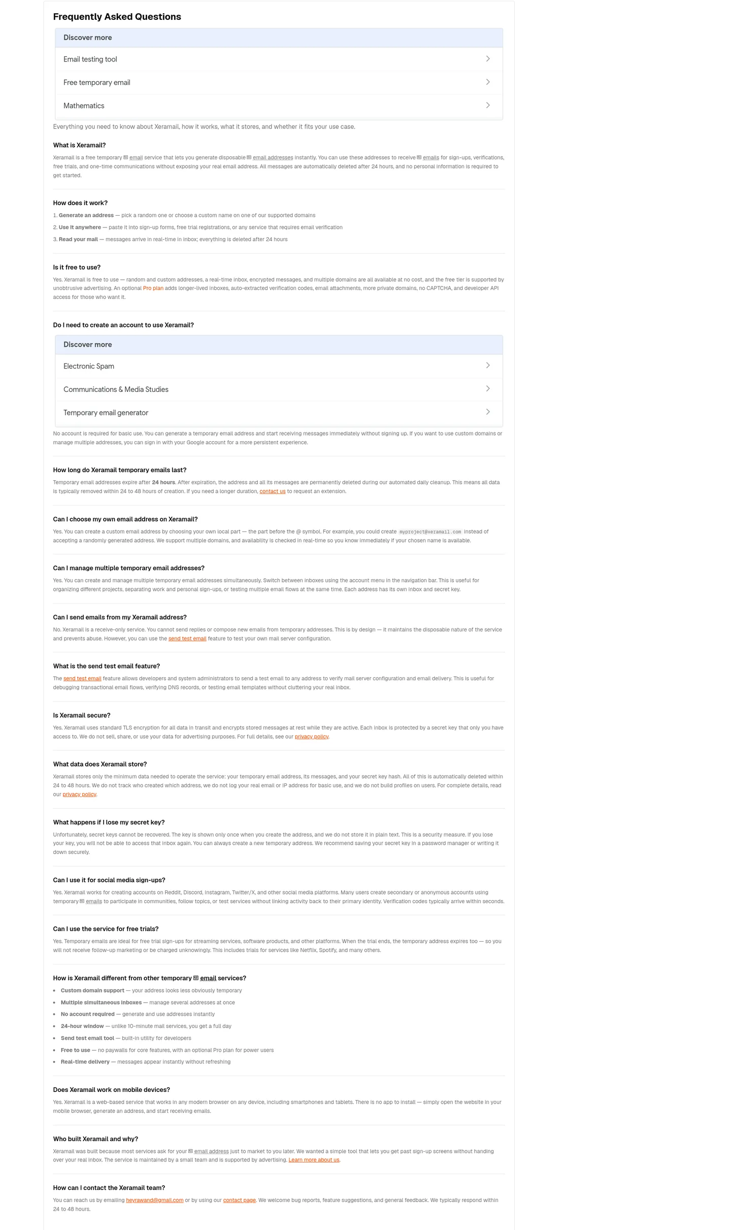 xeramail.com FAQ section