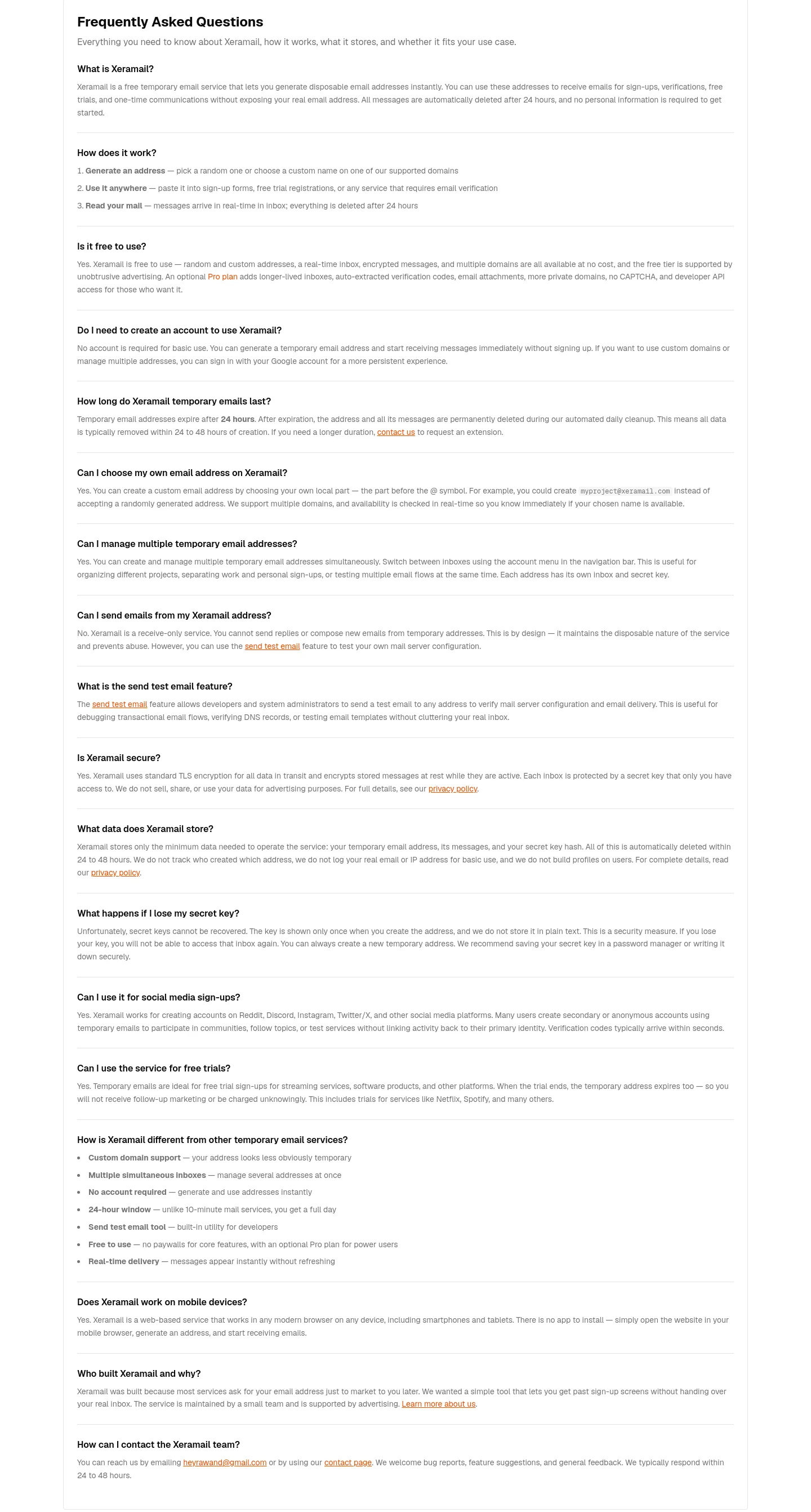 xeramail.com — FAQ