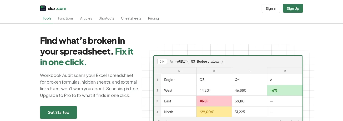 xlsx.com — a measured funnel