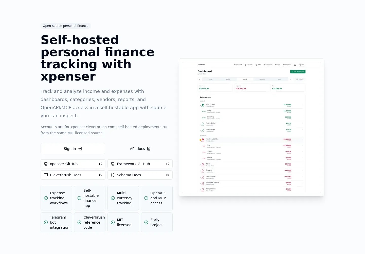 xpenser.cleverbrush.com Hero section