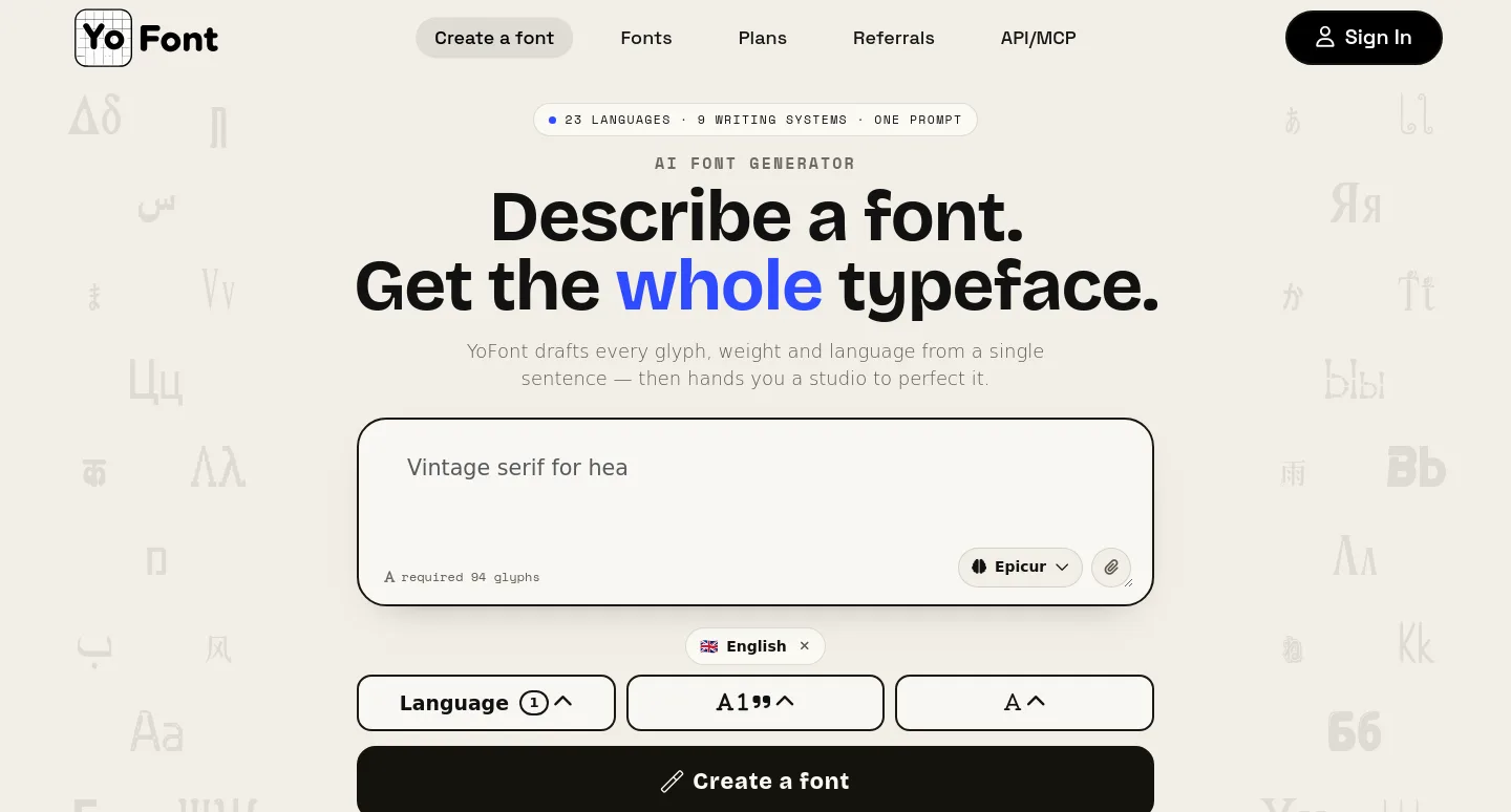 yofont.com — a real Hero + Features page