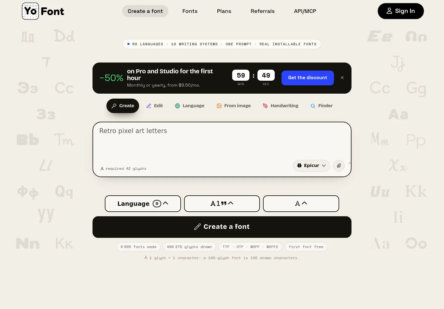 yofont.com — a measured funnel