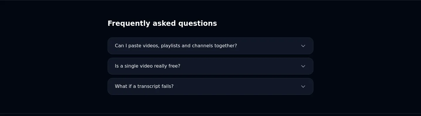ytbulktranscript.app — FAQ