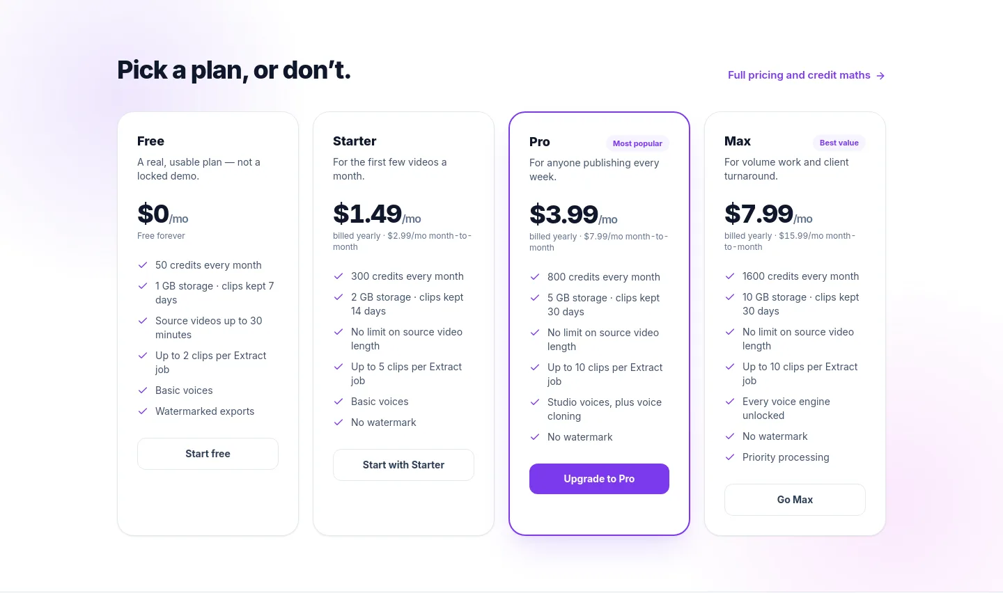 ytshorts.ai — Pricing