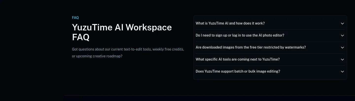 yuzutime.io — a real FAQ section