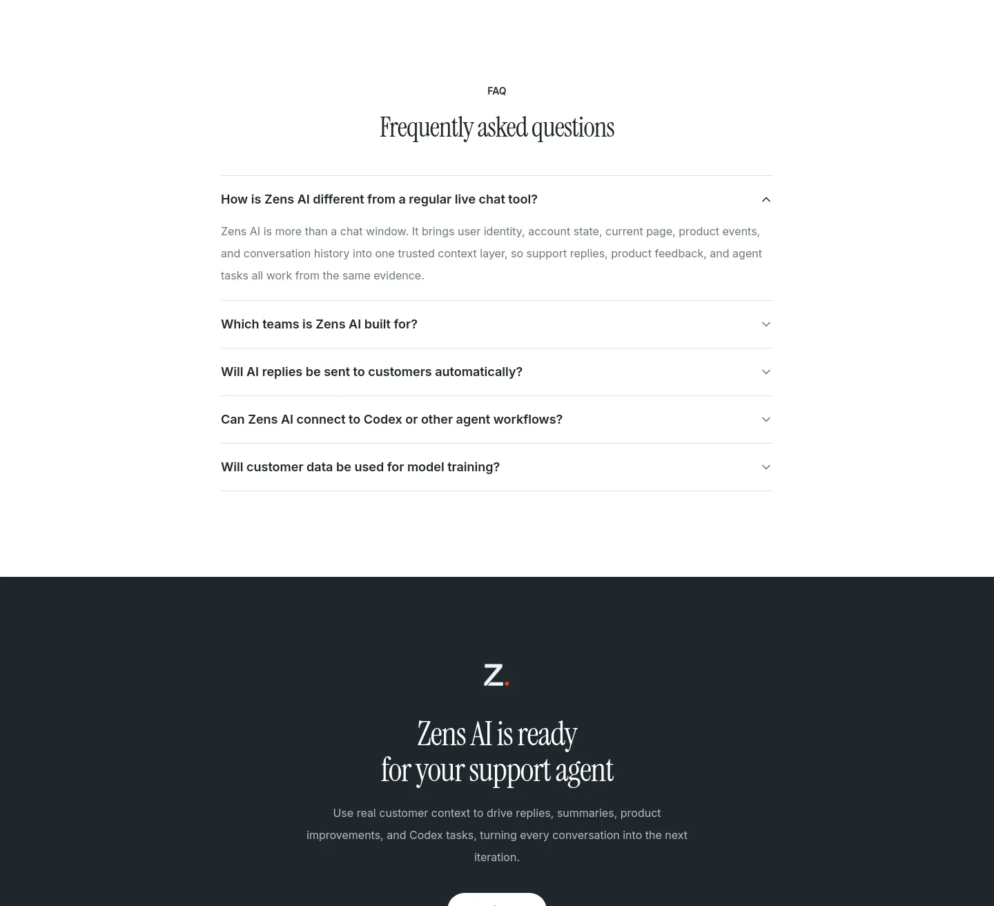 zens.ai FAQ section