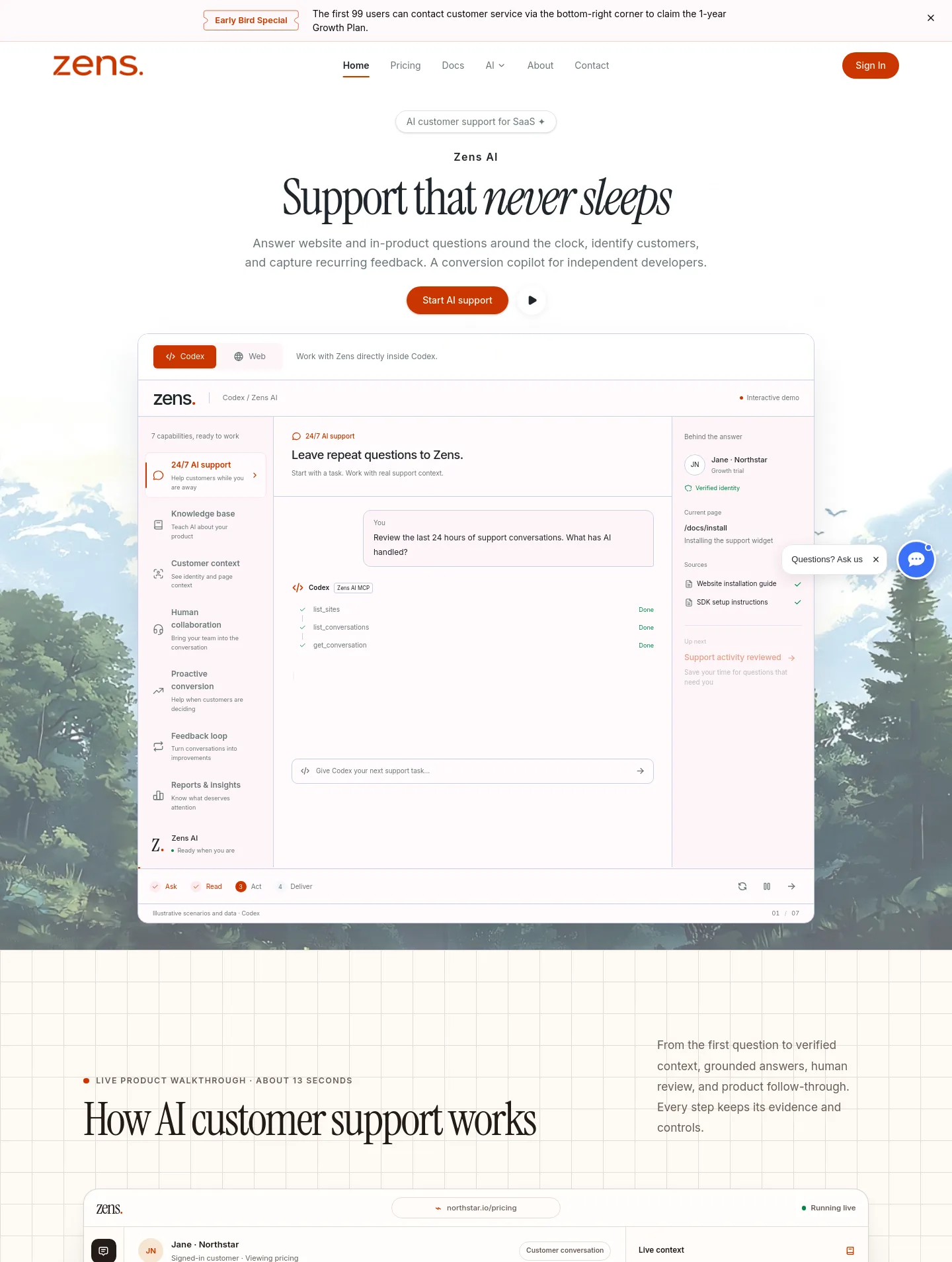 zens.ai — a measured funnel