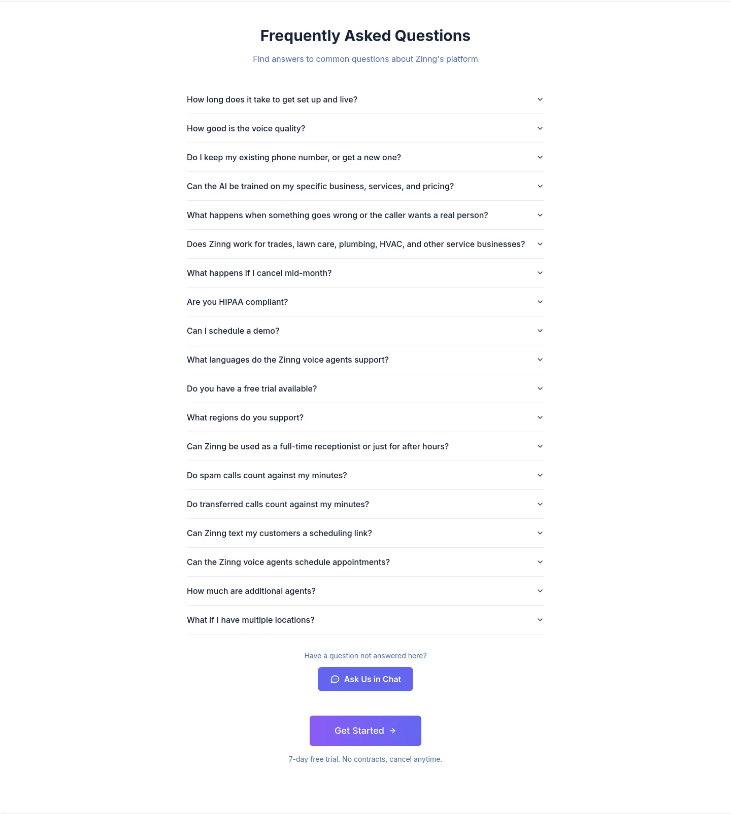zinng.ai FAQ section