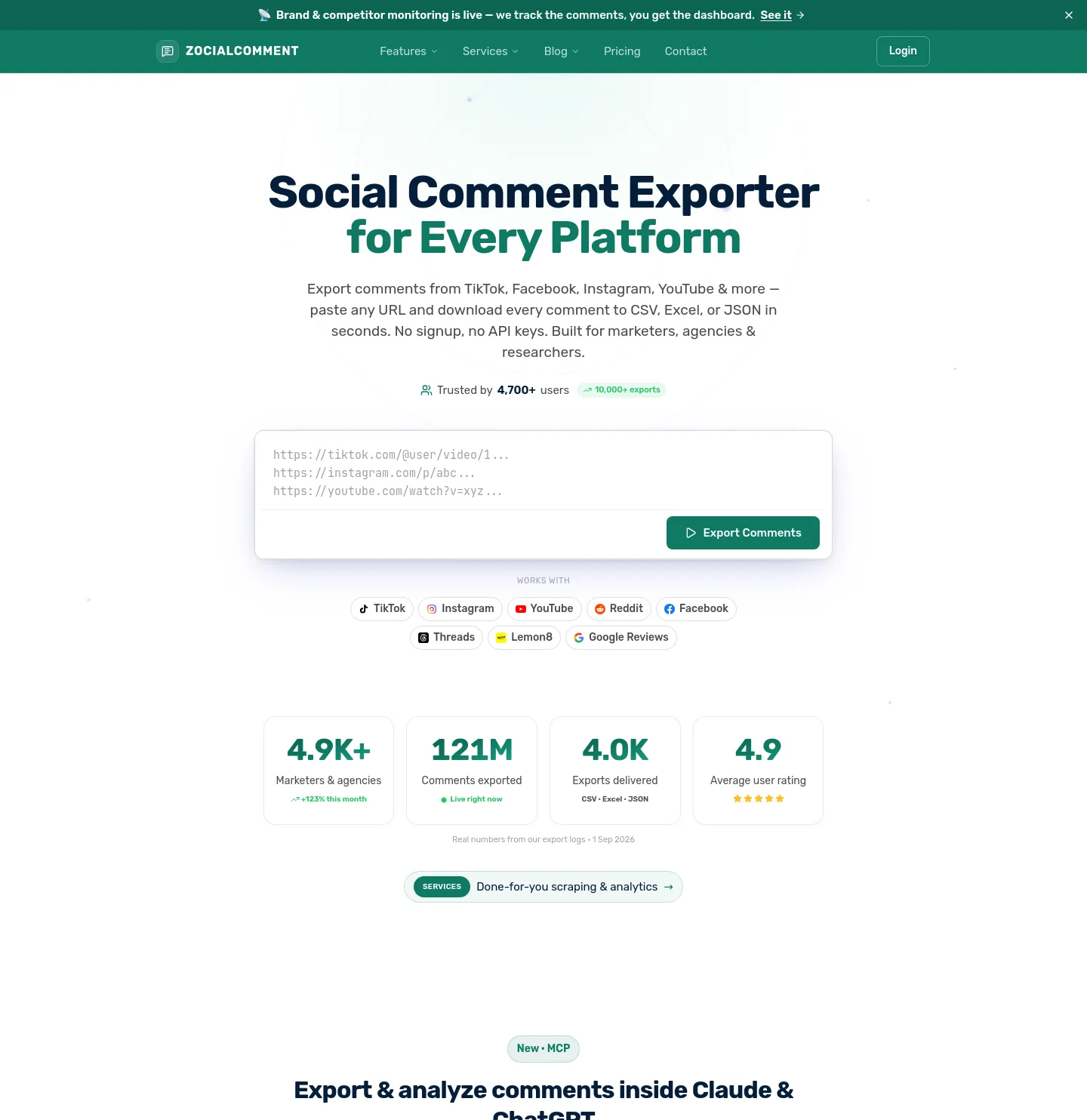 zocialcomment.com — Hero + Logo Wall + Pricing + FAQ