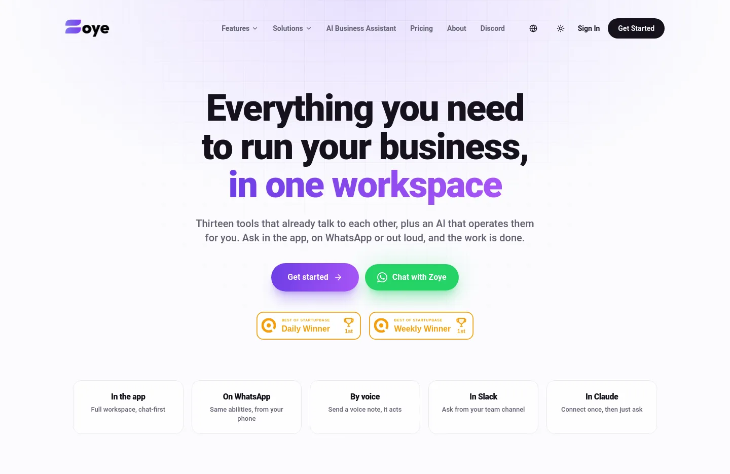 zoye.io Hero section