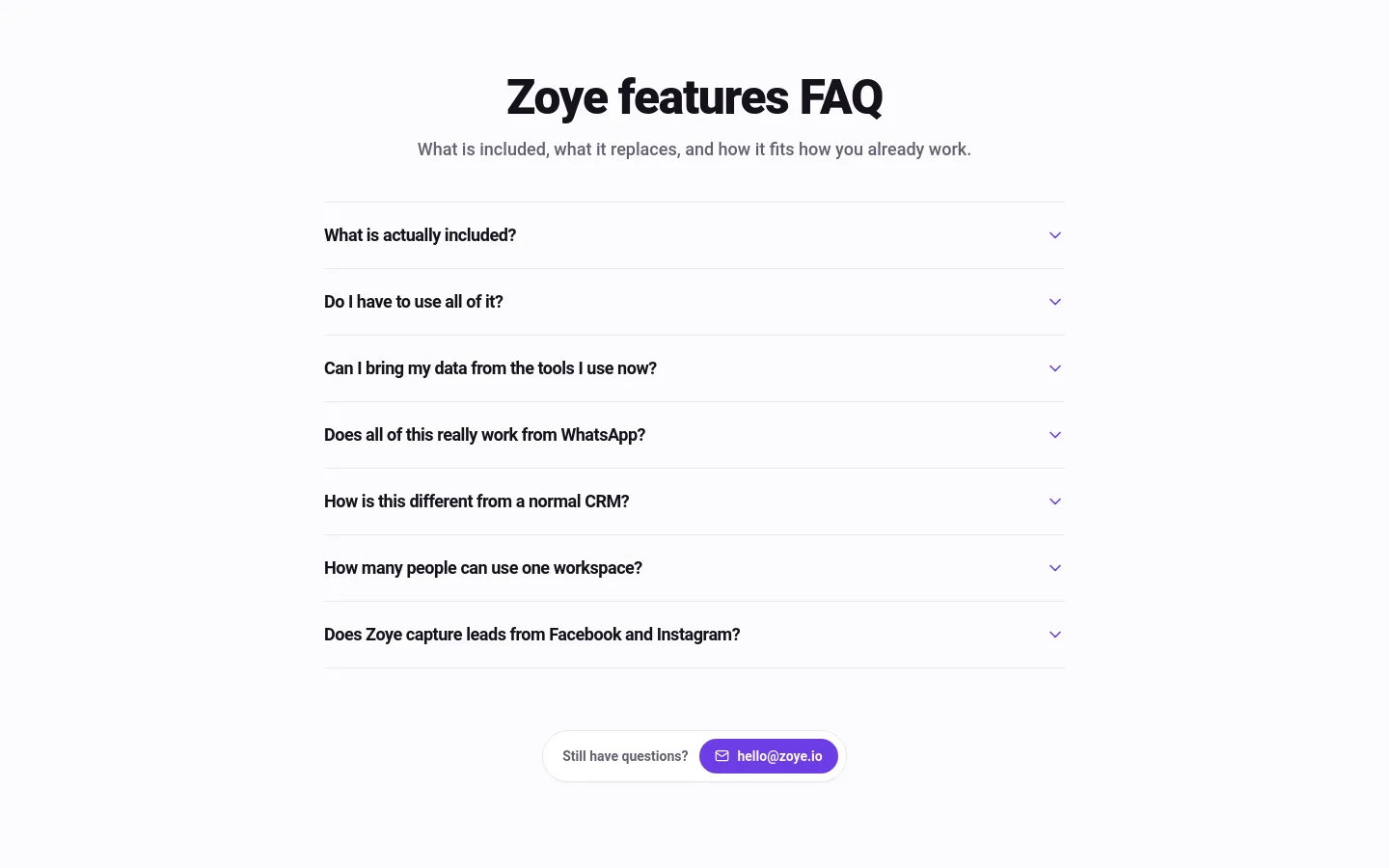 zoye.io FAQ section