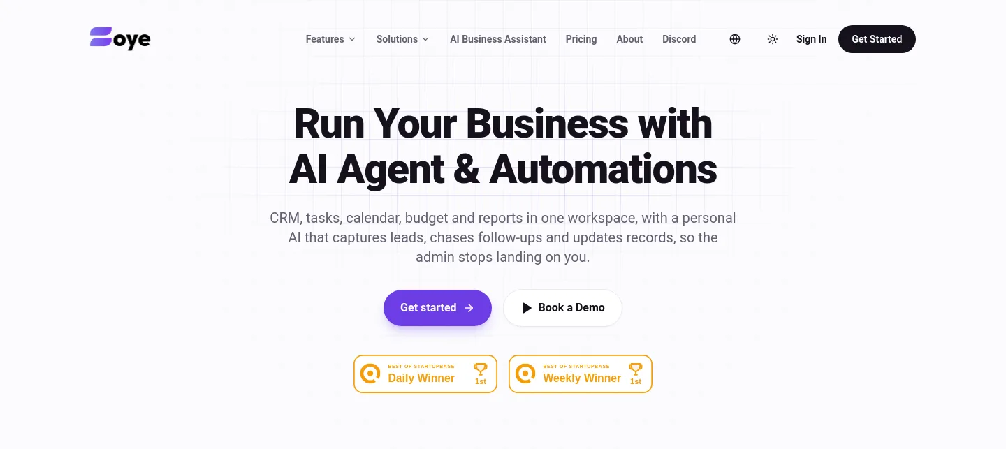 zoye.io Hero section