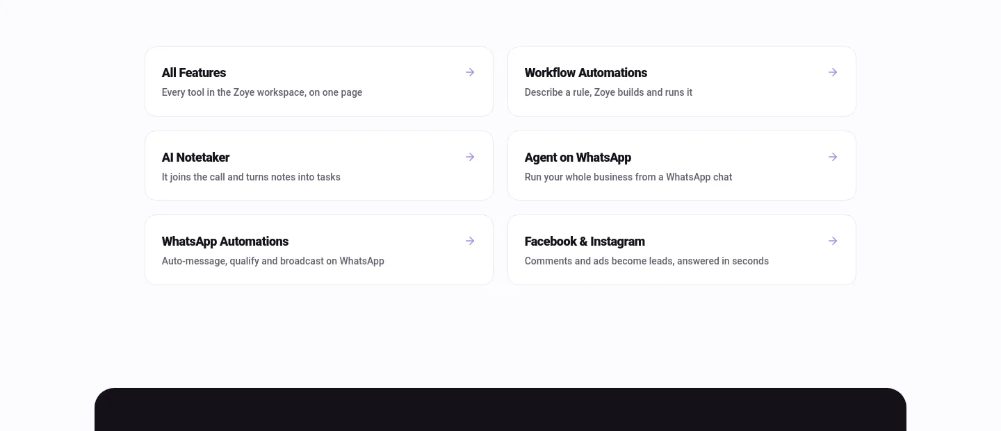zoye.io — a real Features section