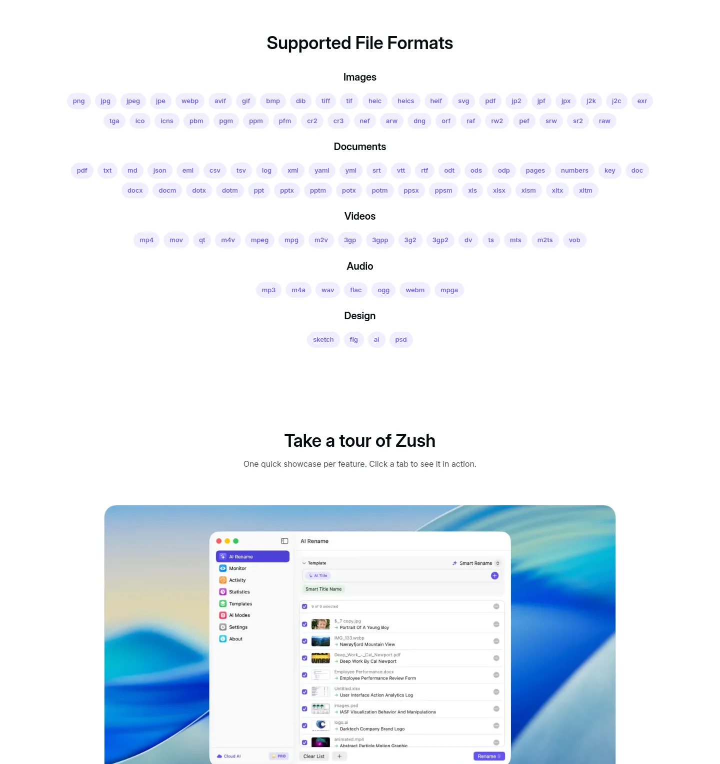 zushapp.com — a real Features section