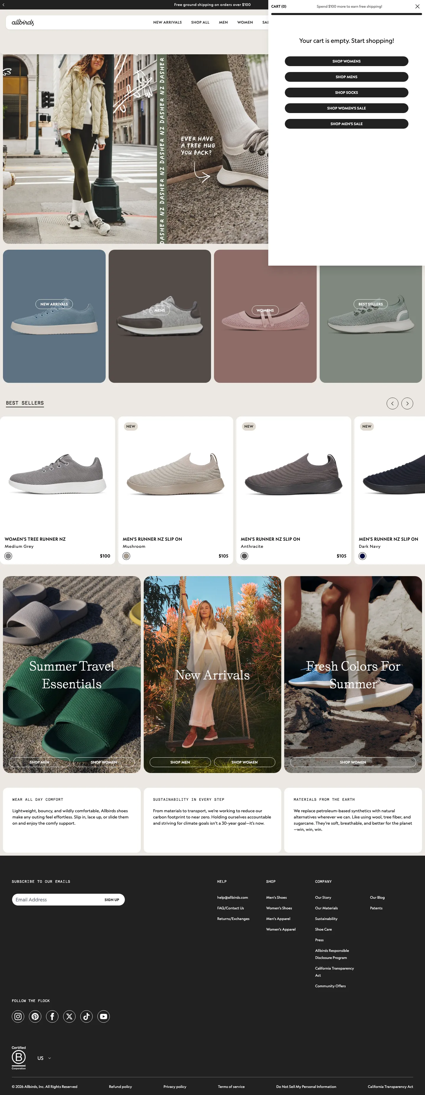 Hero section from allbirds.com