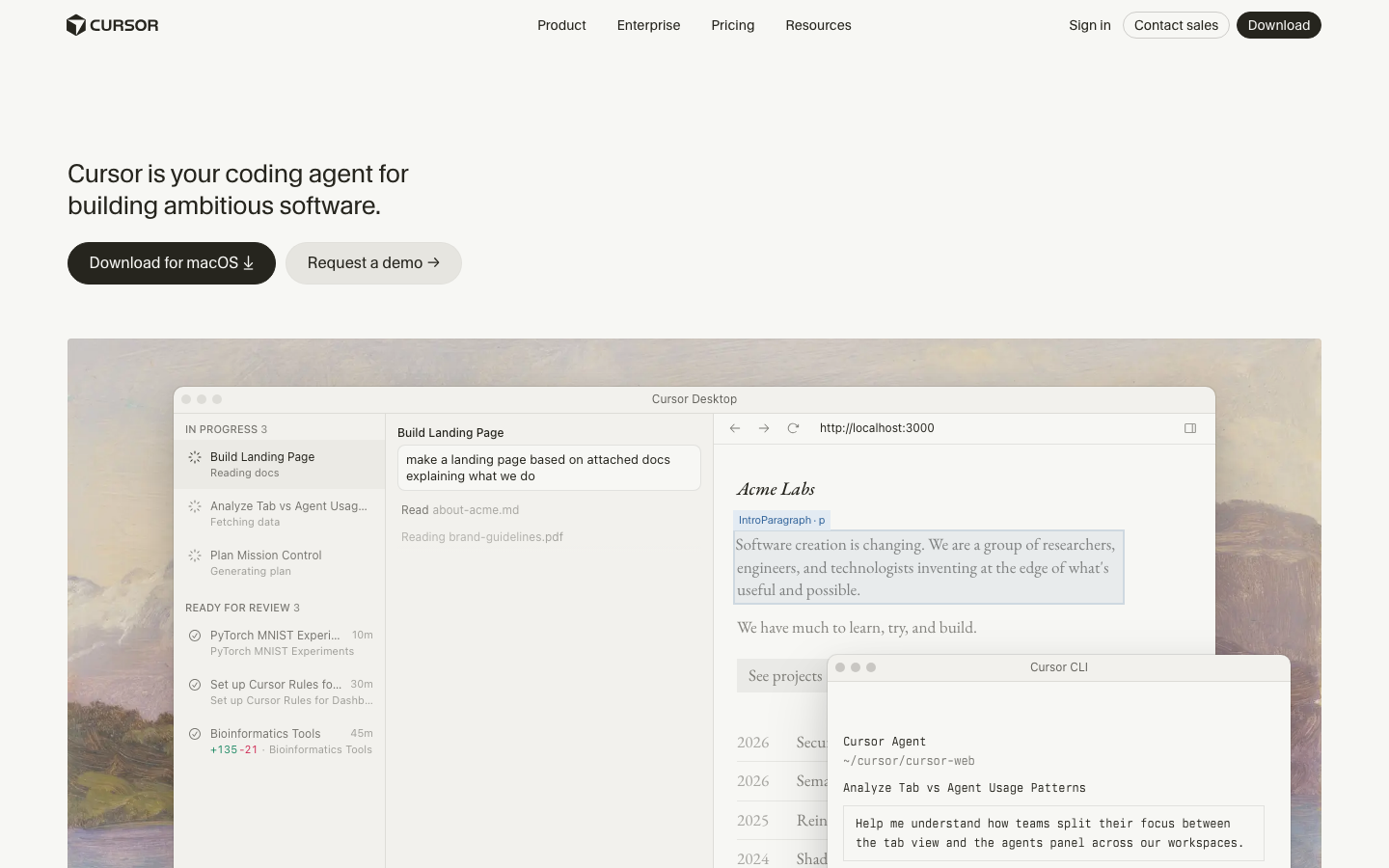 Above-the-fold capture of cursor.com