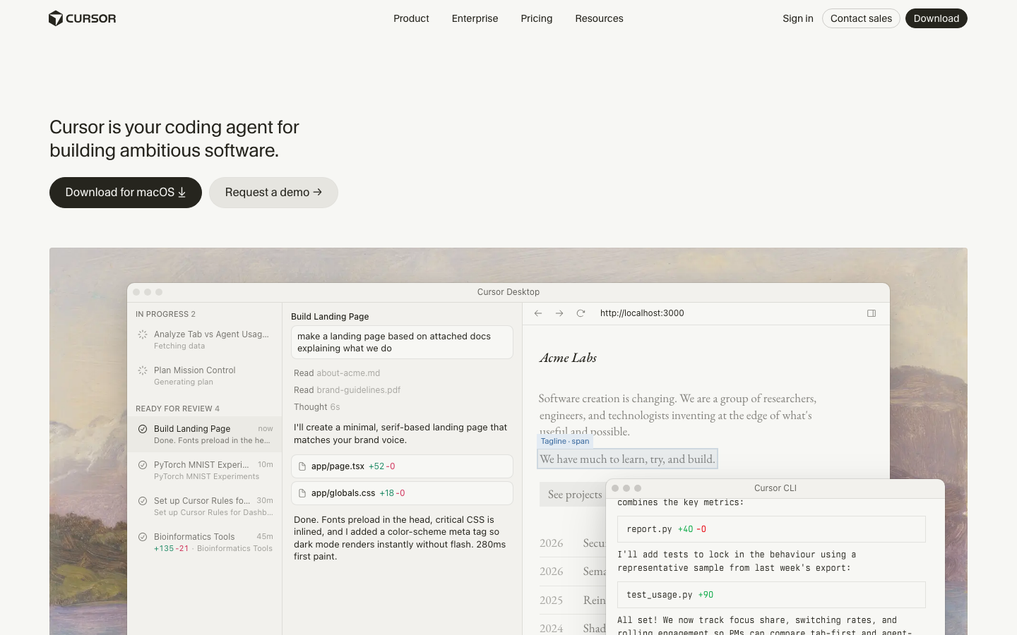 Above-the-fold capture of cursor.com