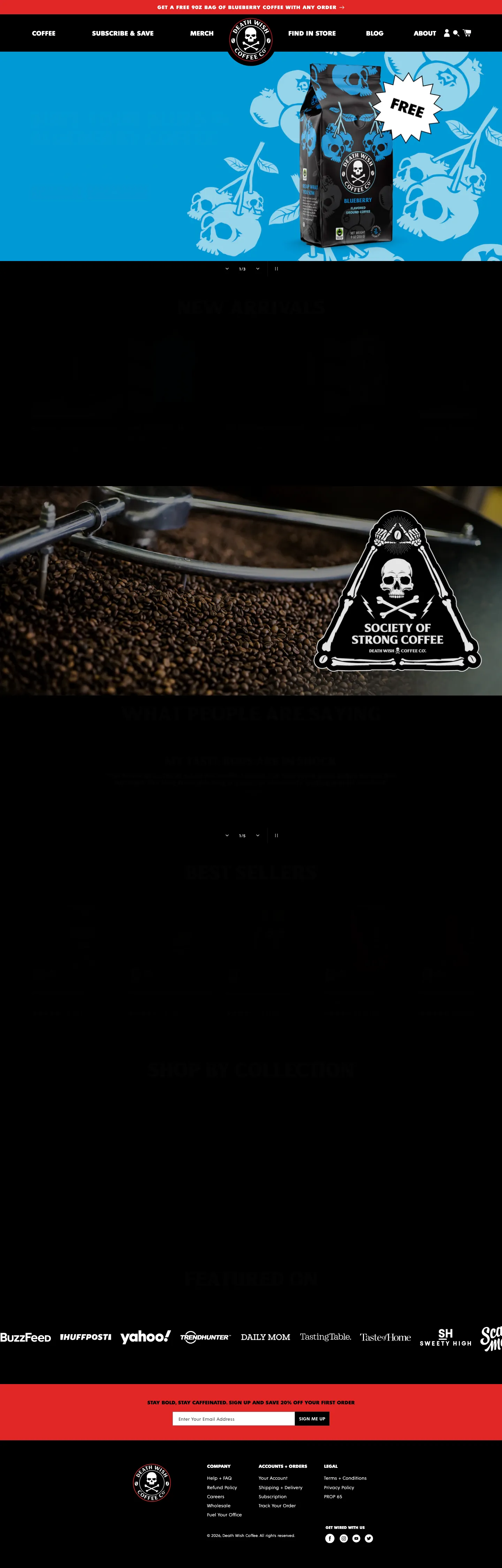 Hero section from deathwishcoffee.com