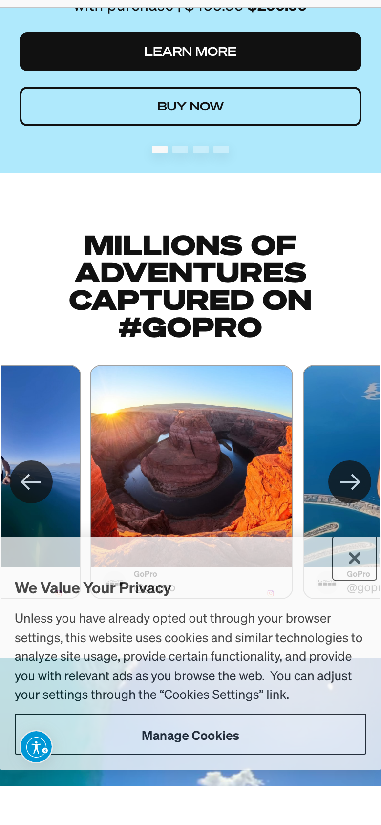 Above-the-fold capture of gopro.com