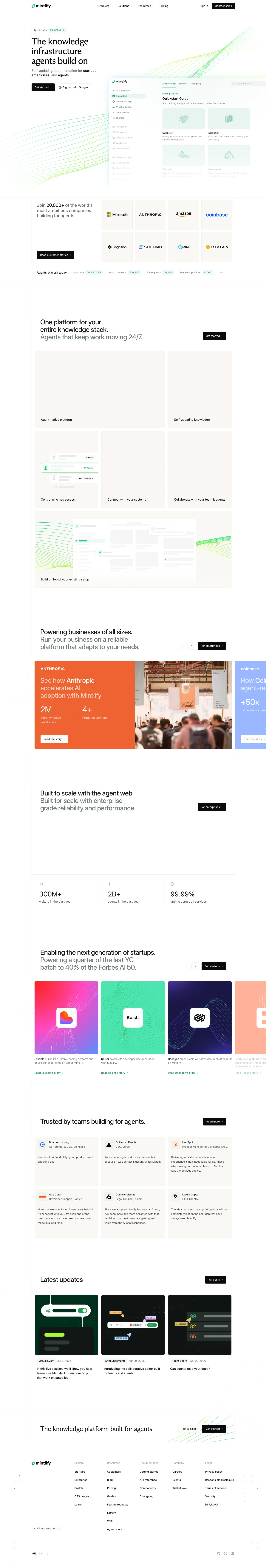 Hero section from mintlify.com