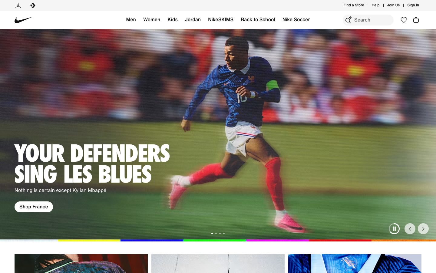 Above-the-fold capture of nike.com