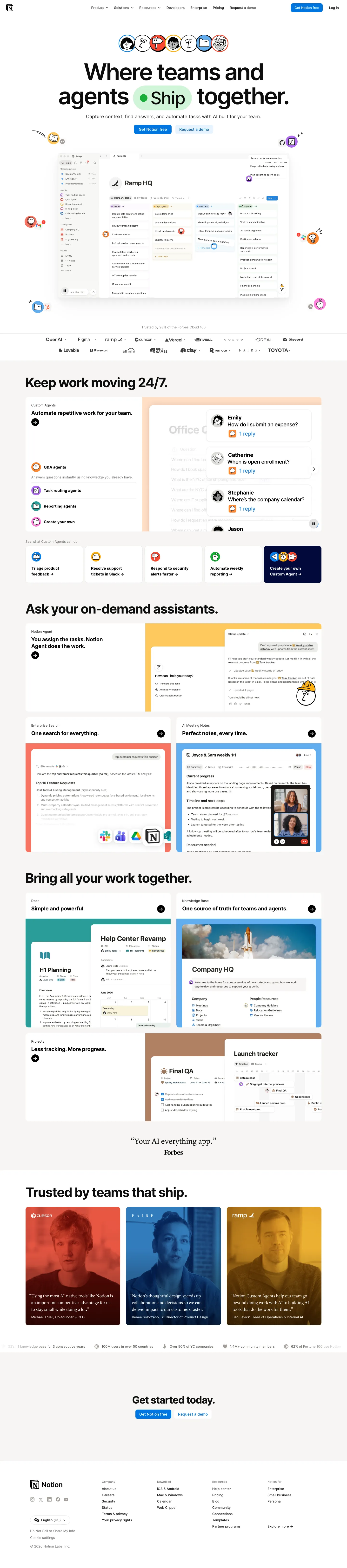 Hero section from notion.com