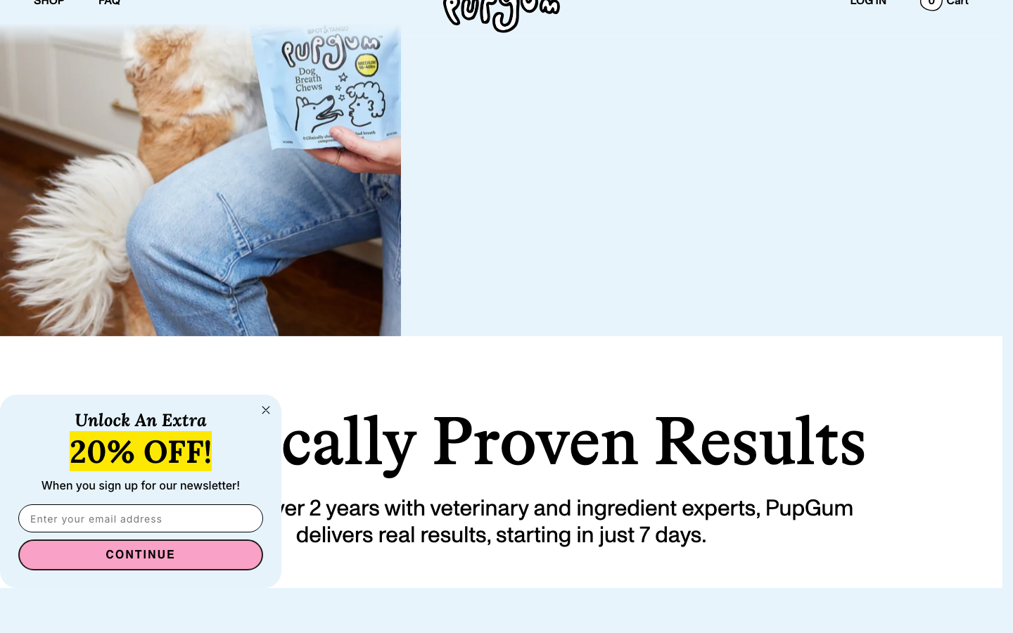 Above-the-fold capture of pupgum.com