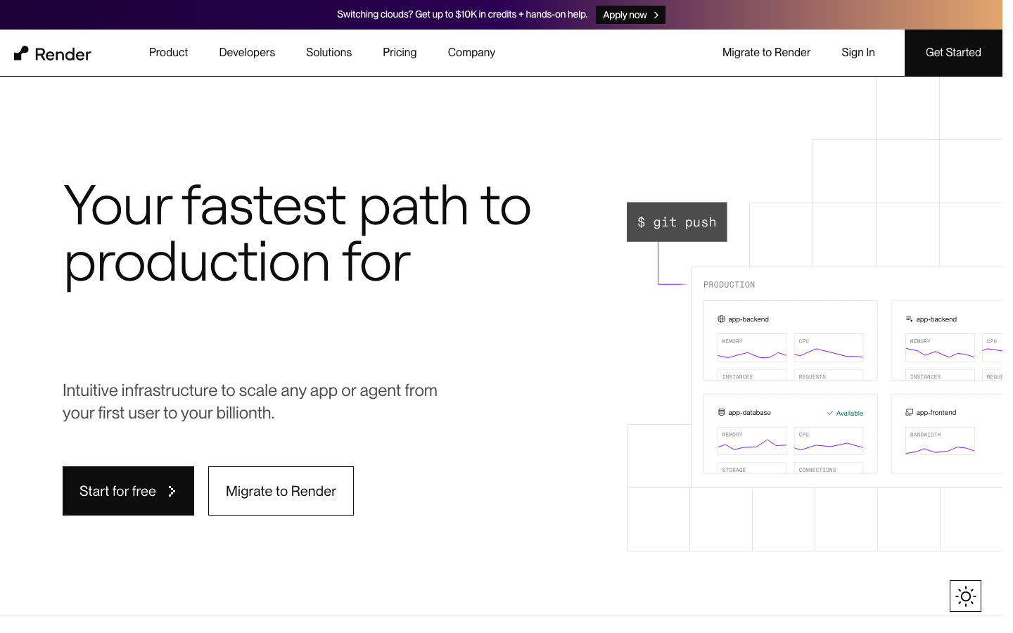 Above-the-fold capture of render.com